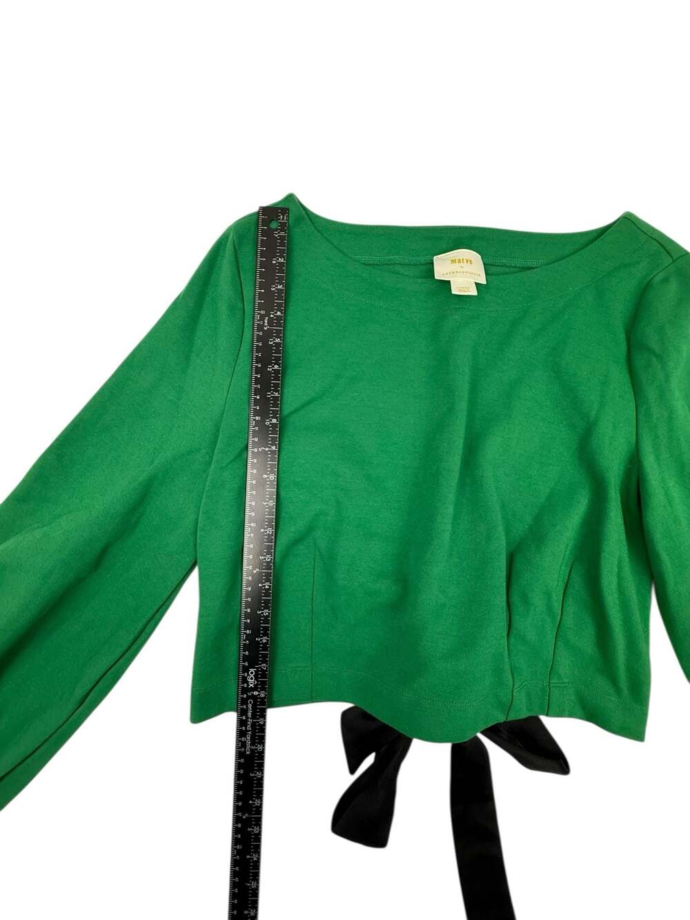 Maeve by Anthropologie Green Lace-Up Back Crop Top with Black Tie Ribbon L - Picture 5 of 5